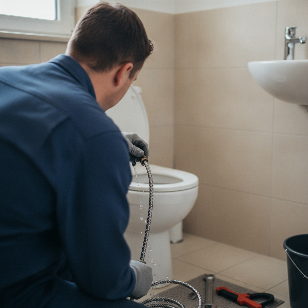 Toilet Drain Cleaning no visible faces just the back of the head